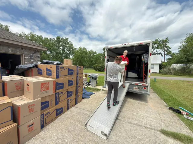 Boxes staged at the truck ramp ready to load